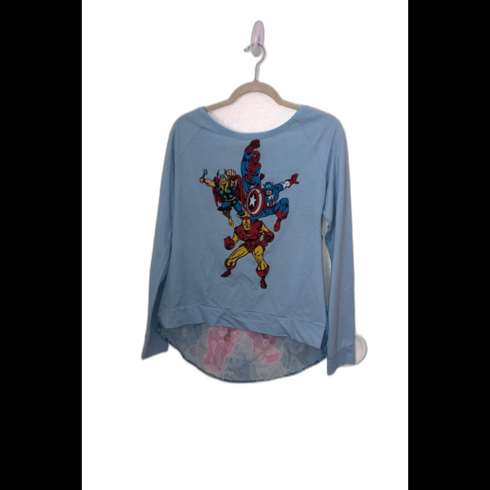 MARVEL comics blue long sleeve hi-low XL